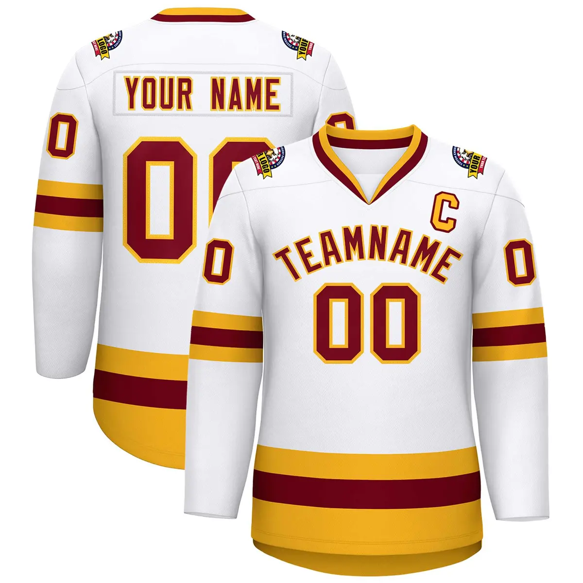 White Crimson-Gold Classic Style Hockey Jersey