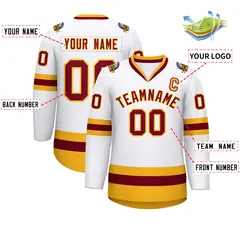 White Crimson-Gold Classic Style Hockey Jersey 2