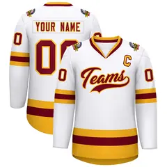 White Crimson-Gold Classic Style Hockey Jersey 1