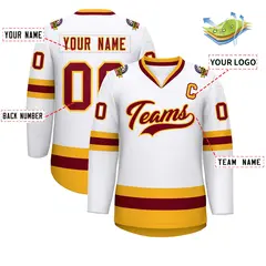 White Crimson-Gold Classic Style Hockey Jersey 2