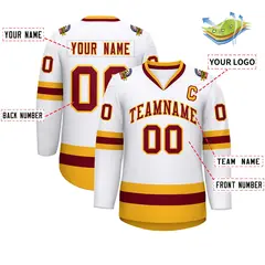 White Crimson-Gold Classic Style Hockey Jersey 2