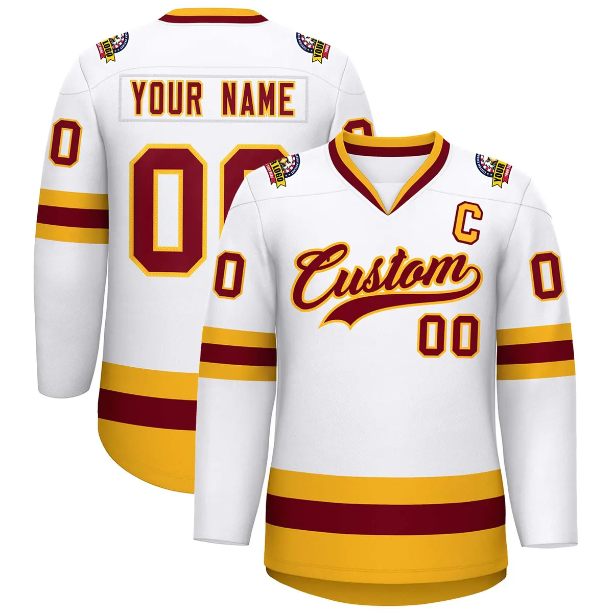 White Crimson-Gold Classic Style Hockey Jersey
