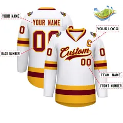 White Crimson-Gold Classic Style Hockey Jersey 2