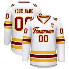 White Crimson-Gold Classic Style Hockey Jersey 1