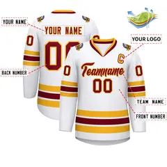 White Crimson-Gold Classic Style Hockey Jersey 2