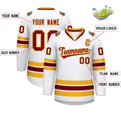 White Crimson-Gold Classic Style Hockey Jersey 2