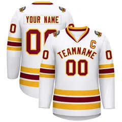 White Crimson-Gold Classic Style Hockey Jersey 1