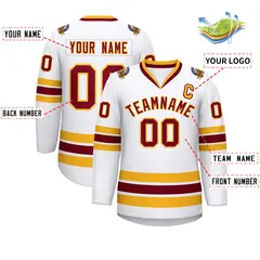 White Crimson-Gold Classic Style Hockey Jersey 2