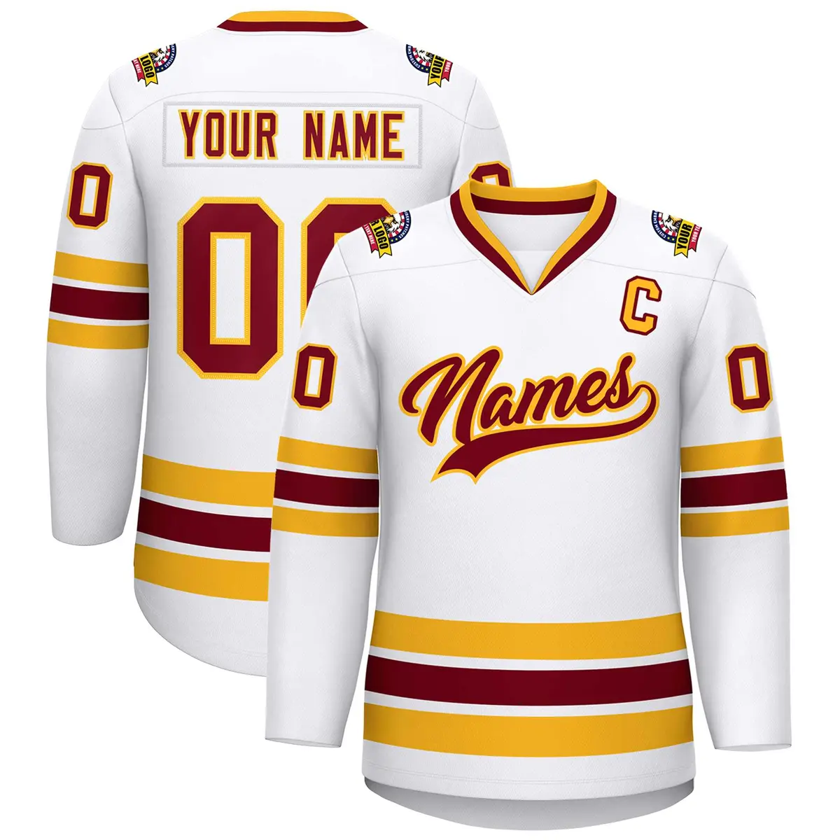 White Crimson-Gold Classic Style Hockey Jersey