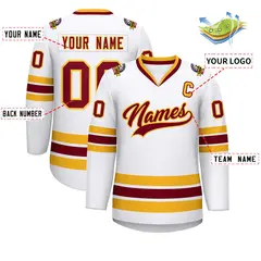 White Crimson-Gold Classic Style Hockey Jersey 2