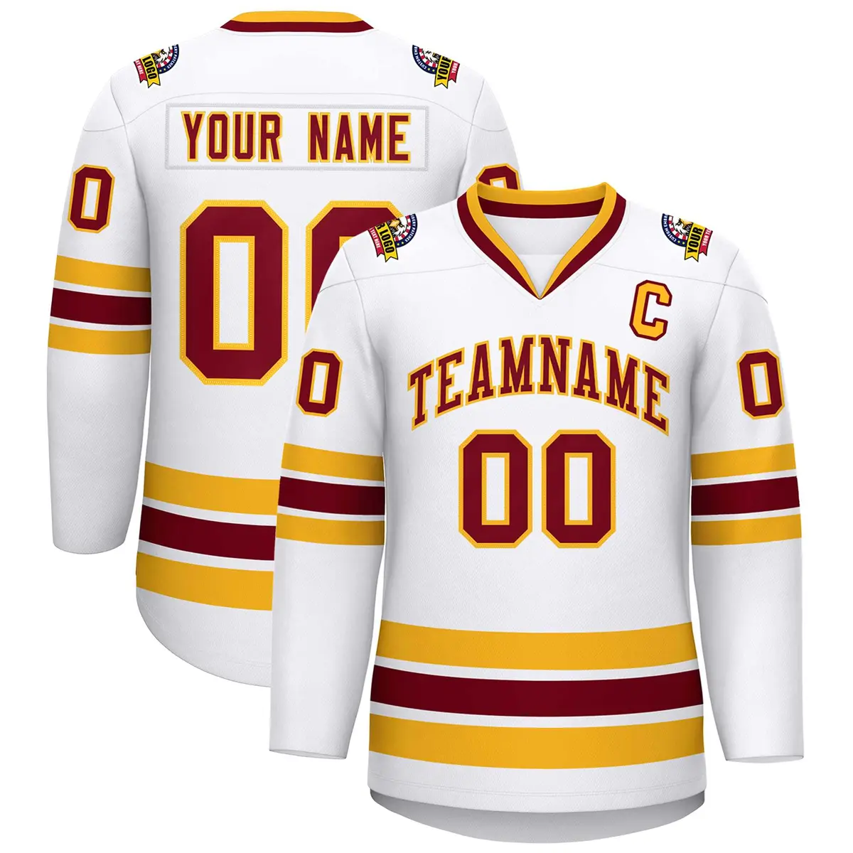White Crimson-Gold Classic Style Hockey Jersey