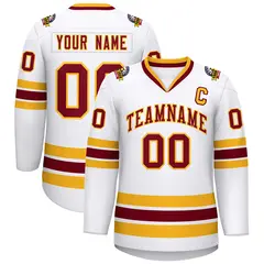 White Crimson-Gold Classic Style Hockey Jersey 1