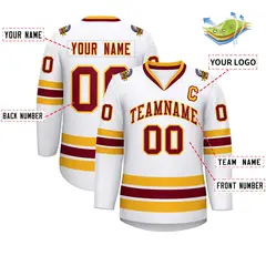 White Crimson-Gold Classic Style Hockey Jersey 2