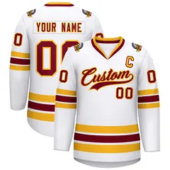 White Crimson-Gold Classic Style Hockey Jersey 1