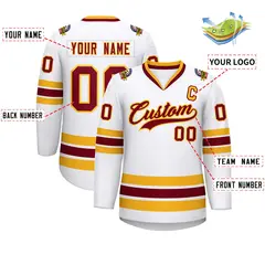 White Crimson-Gold Classic Style Hockey Jersey 2