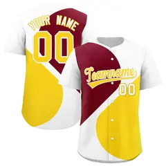 White Crimson-Gold Half Heart Color Block Baseball Jersey