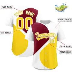 White Crimson-Gold Half Heart Color Block Baseball Jersey 2