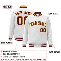 White Crimson-Gold Varsity Full-Snap Letterman Jacket 3
