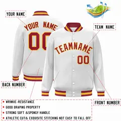 White Crimson-Gold Varsity Full-Snap Letterman Jacket 2