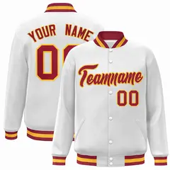White Crimson-Gold Varsity Full-Snap Letterman Jacket 1