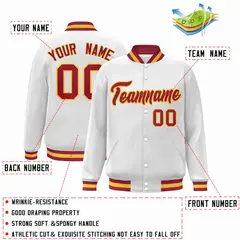 White Crimson-Gold Varsity Full-Snap Letterman Jacket 2