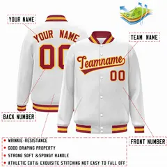 White Crimson-Gold Varsity Full-Snap Letterman Jacket 2