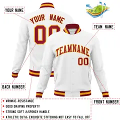 White Crimson-Gold Varsity Full-Snap Letterman Jacket 4