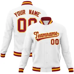 White Crimson-Gold Varsity Full-Snap Letterman Jacket 1