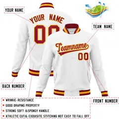 White Crimson-Gold Varsity Full-Snap Letterman Jacket 4