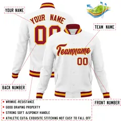 White Crimson-Gold Varsity Full-Snap Letterman Jacket 4