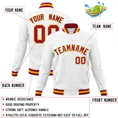 White Crimson-Gold Varsity Full-Snap Letterman Jacket 4