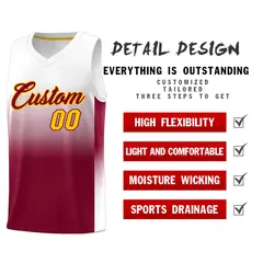 White Crimson Gradient Fashion Basketball Jersey 2