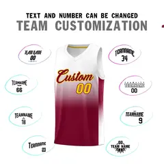 White Crimson Gradient Fashion Basketball Jersey 4