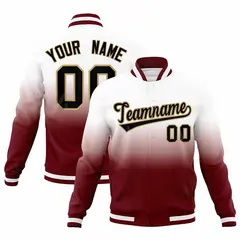 White Crimson Gradient Full-Snap Varsity Letterman Jacket 1
