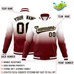 White Crimson Gradient Full-Snap Varsity Letterman Jacket 2