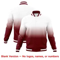 White Crimson Gradient Full-Snap Varsity Letterman Jacket 7