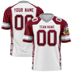 White Crimson-Gray Raglan Side Pattern Football Jersey 1