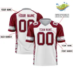 White Crimson-Gray Raglan Side Pattern Football Jersey 2
