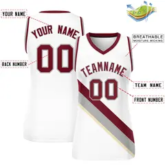Women's White Crimson-Gray Thick Slash Mesh Basketball Jersey 2