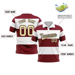 White-Crimson Horizontal Stripe Performance Polo Shirt 2
