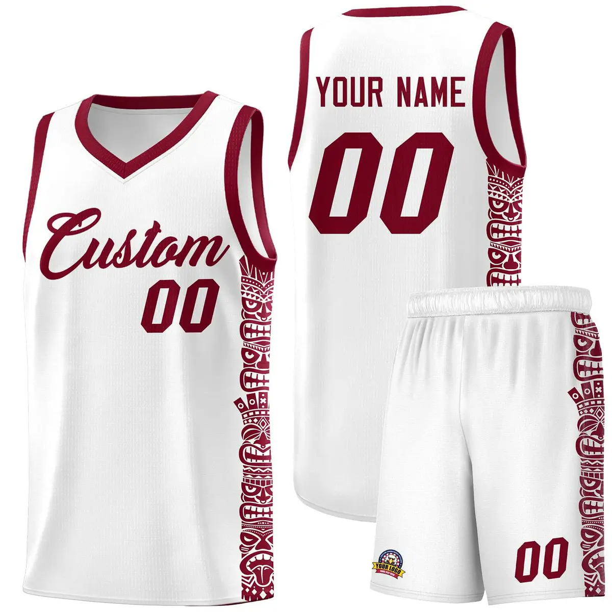 White Crimson Indians Pattern Basketball Uniform Jersey