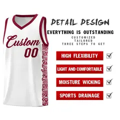 White Crimson Indians Pattern Basketball Uniform Jersey 2