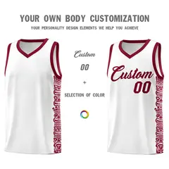 White Crimson Indians Pattern Basketball Uniform Jersey 3