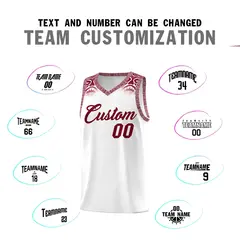 White Crimson Indians Print Basketball Uniform Jersey 4