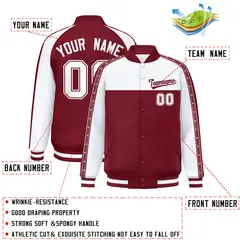 White Crimson K-Ribbon Raglan Color Block Full-Snap Letterman Jacket 2