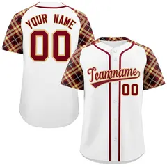White Crimson-Khaki Raglan Sleeves Authentic Baseball Jersey 1