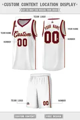 White Crimson-Khaki Sleeve Color Blocking Basketball Jersey 2