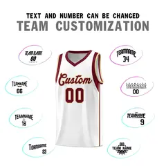 White Crimson-Khaki Sleeve Color Blocking Basketball Jersey 4