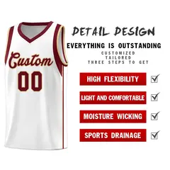 White Crimson-Khaki Sleeve Color Blocking Basketball Jersey 5
