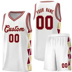 White Crimson-Khaki Triangle Splicing Team Basketball Jersey 1
